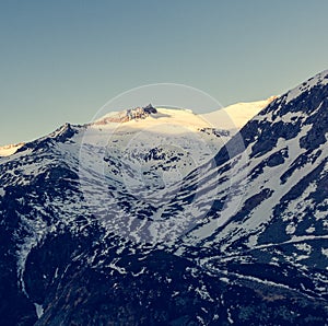 Snowy mountains in the morning.