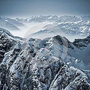 Snowy Mountains in the Swiss Alps