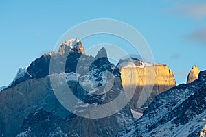 Snowy mountains in Torres del Paine National Park, Chile