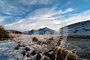 Snowy mountains in Torres del Paine National Park, Chile