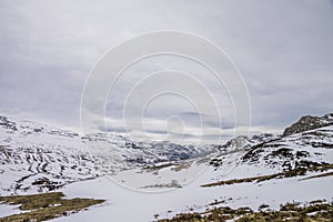 Snowy mountains in winter in Trueba