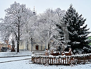 Snowy nativity scene