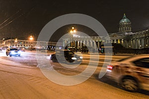 snowy Nevsky Prospect with Kazanskiy Cathedral