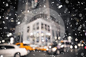 Snowy New York City Street Scene at Night