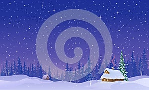 Snowy night landscape background