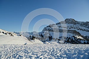 Snowy Oberbauenstock peak as seen from Niederbauen above the Emmetten village