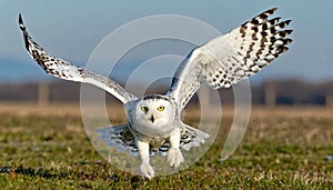 snowy owl - Bubo scandiacus - aka polar, Arctic owl is a large, white owl of the true owl family. Snowy owls are native to the