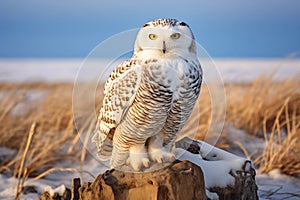 Snowy Owl - Bubo scandiacus in winter arctic Tundra