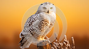 Snowy Owl Perched On Branch In Stunning Softbox Lighting photo