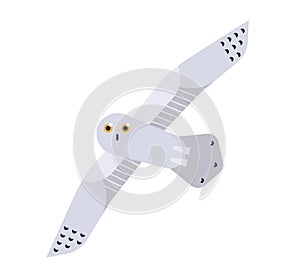 Snowy Owl flat vector illustration. Nyctea scandiaca minimalist drawing isolated on white background. Beautiful polar