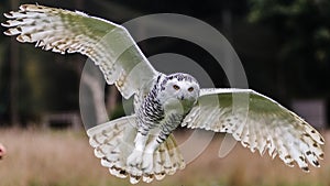 Snowy owl in flight