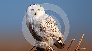 Bold Chromaticity: Stunning Snowy Owl Perched On Branch photo