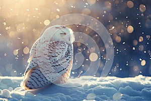 Snowy owl sitting on the plain .Generative Ai