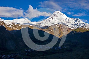 Snowy peak at dawn