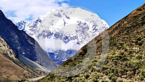 Snowy peak of Salcantay mountain