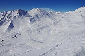 Snowy peaks in the Serfaus-Fiss-Ladis ski resort