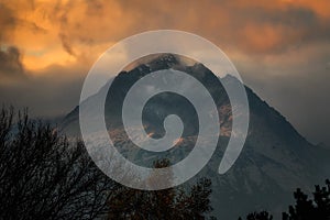 Snowy peaks of the Tatras with the first snow in autumn