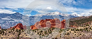 Snowy Pikes Peak and Garden of the  Gods