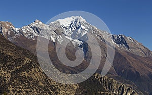 Snowy Pisang Peak Nepal Himalaya Mountains Landscape Annapurna Circuit Hiking Trek