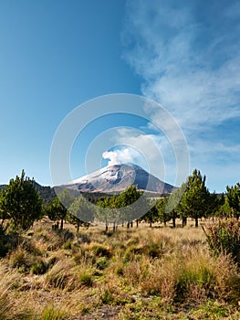 Snowy Popocatepetl volcano seen from the Izta-Popo