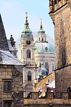 Snowy Prague St. Nicholas' Cathedral