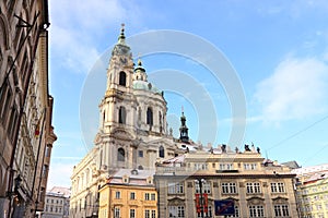 Snowy Prague St. Nicholas' Cathedral