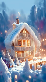 Snowy retreat Knitted house in a cozy winter atmosphere