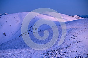 Snowy ridge of Carpathian mountains. Fatra, Slovakia