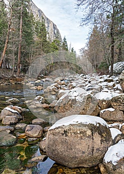 Snowy river in Yosemite Valley