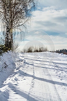 Snowy road. Poland