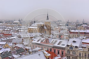 Snowy roofs of Prag