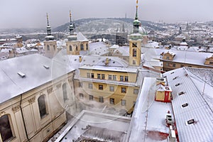 Snowy roofs of Prag