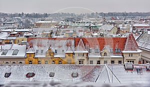 Snowy roofs of Prag