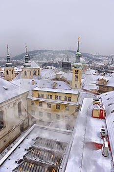 Snowy roofs of Prag