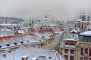 Snowy roofs of Prag