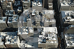 Snowy rooftops from above in New York City