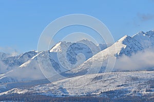 Peak of snowy mountains in winter High Tatras Slovakia