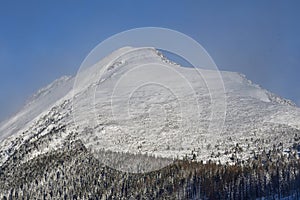 Peak of snowy mountains in winter High Tatras Slovakia