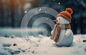 Snowy Serenity Cute Snowman in Blue Hat and Scarf