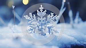 Snowy Serenity: Macro Shot of a Beautiful Snowflake - Ai Generated
