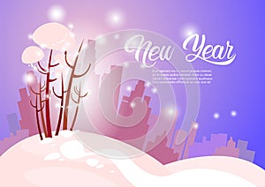 Snowy Silhouette City Happy New Year Merry Christmas Greeting Card Banner