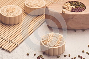 Snowy skin mooncakes. Chinese mid autumn festival raditional foo