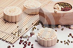 Snowy skin mooncakes. Chinese mid autumn festival raditional foo