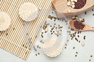 Snowy skin mooncakes. Chinese mid autumn festival traditional food