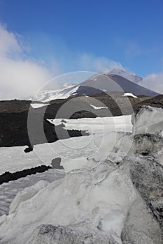 A snowy slope of Etna, Sicily, Italy