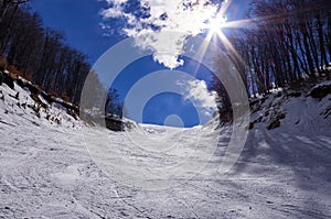 Snowy slope in 3-5 Pigadia ski center, Naoussa, Greece