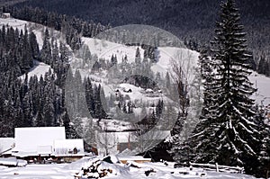 Snowy slopes of the mountains