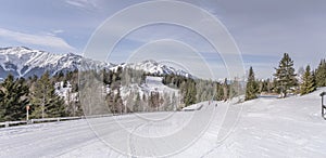 Snowy slopes of ski runs at Gschwandkopf, Seefeld, Austria