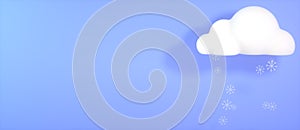 Snowy, snowflakes and cloud sky before snow with white beautiful clouds icon. Clouds with flakes on the blue background. Weather