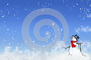 Snowy Snowman Against a Wintery Blue Background